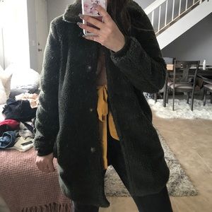 Faux fur collar coat army green
